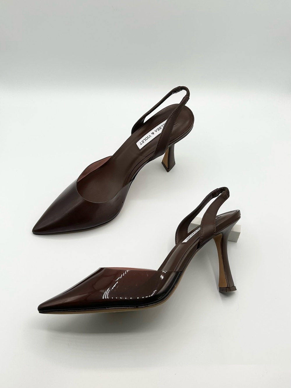 Chelsea & Violet Brown Leather Pointed Toe Slingback Heels Women’s Size 9